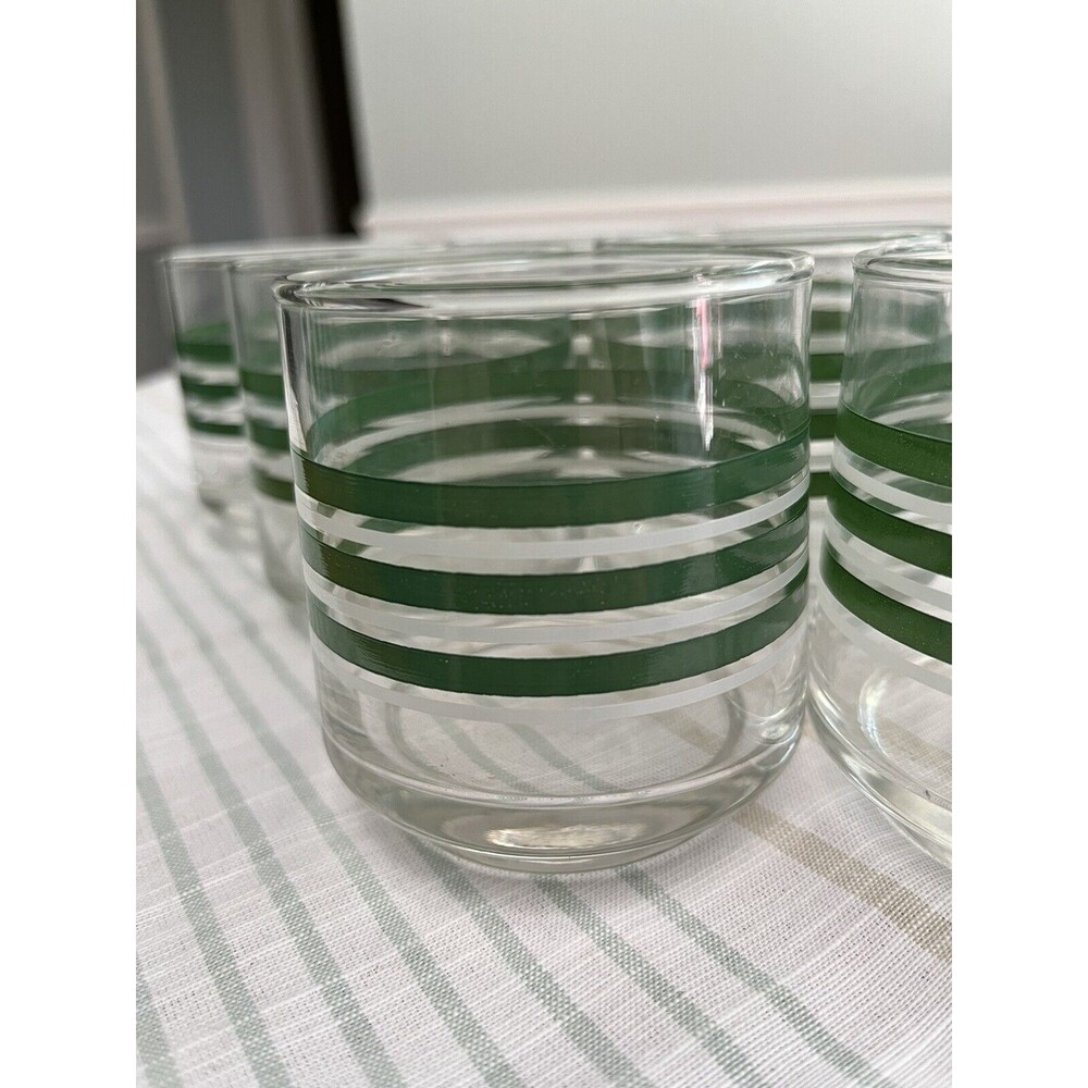 Set of 7 - Vintage 1970’s Green & White Striped 3” Rock Juice Glasses - Picture 7 of 9